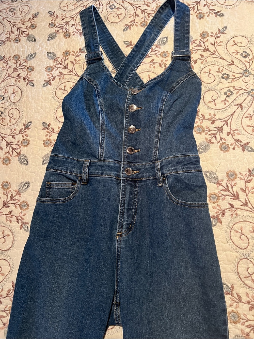 VENUS Dark Blue Denim Button-Front Jumpsuit